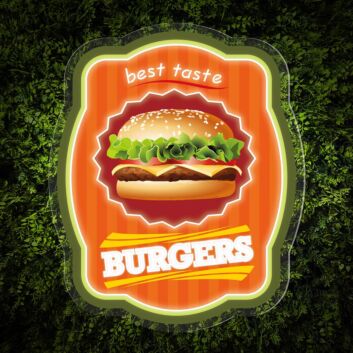 Elevate Your Space: Burgers Word Logo UV Neon Sign - Perfect for Bars, Diners, and Fast Food Themed Decorations.
