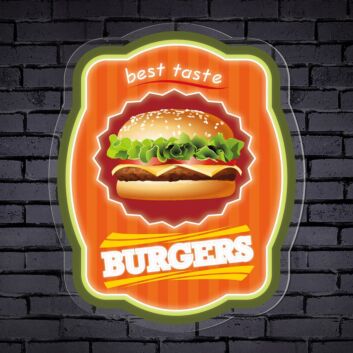 Elevate Your Space: Burgers Word Logo UV Neon Sign - Perfect for Bars, Diners, and Fast Food Themed Decorations.