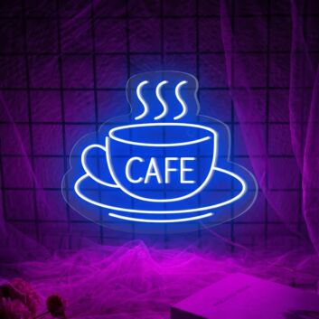 Brighten Up Your Café, Kitchen, or Coffee Nook with the Cafe Word Hot Cup Neon Sign.