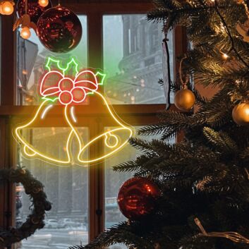 Elevate Your Holiday Festivities: Perfect for Home, Office, and Storefronts - Christmas Bells With Decorative Berries Led Neon Sign
