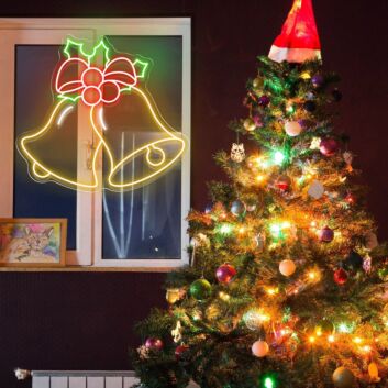 Elevate Your Holiday Festivities: Perfect for Home, Office, and Storefronts - Christmas Bells With Decorative Berries Led Neon Sign