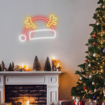 Brighten up Your Holiday Celebrations and Decor with the Christmas Hat With Reindeer Antlers LED Neon Sign - Perfect for Home, Office, and Christmas Parties!