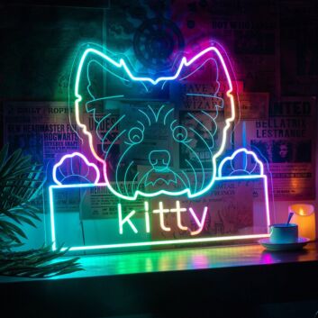 Add a Whimsical Touch to Your Home Decor, Office Space, or Next Event with the Colorful Neon Cat Dog Image Name Personalized Neon Sign.