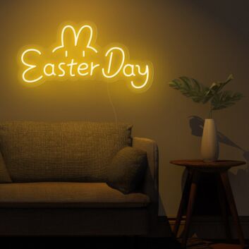 Brighten Up Your Easter Celebrations and Decor: Easter Day Words Cute Bunny Ears Eyes Cute Easter Neon Sign for Home, Office, Stores, and Spring Parties.