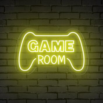 Enhance your gaming sanctuary or add a cool vibe to parties with the Game Room Words Console Controller Neon Sign.