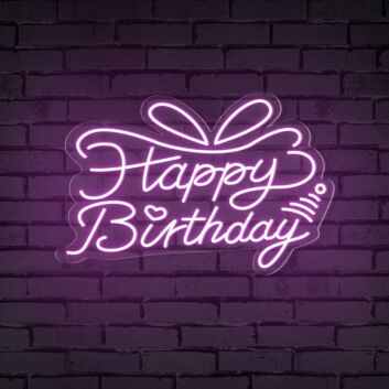 Brighten Your Birthday Bash or Celebratory Space with the Happy Birthday Words Ribbon Tie Neon Sign for Home, Office, or Bar Decor.