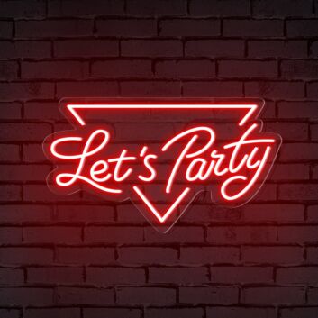 Brighten Up Celebrations and Decor: Lets Party Word Triangle Neon Sign for Bars, Weddings, and Home Gatherings.