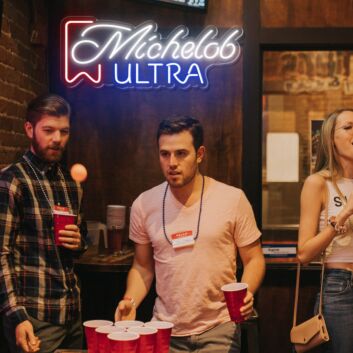 Enhance Your Bar, Game Room, or Man Cave with the Vibrant Glow of Michelob Ultra Words Logo Neon Sign.