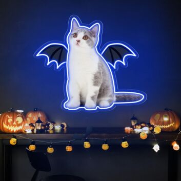 Add a Purr-fect Glow to Your Space: Neon Cat Portrait Wings Personalized UV Neon Sign for Home Decor, Office Charm, and Unique Party Highlight.