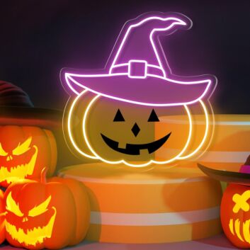 Brighten Up Your Halloween Festivities: Perfect Pumpkin Hat Neon Sign for Home Decor, Office Celebrations, and Themed Parties.