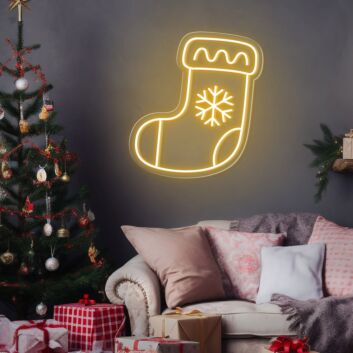 Brighten Your Holidays: Snowflake Stocking Christmas Neon Sign Perfect for Home Decor, Office Festivities, and Winter Weddings.