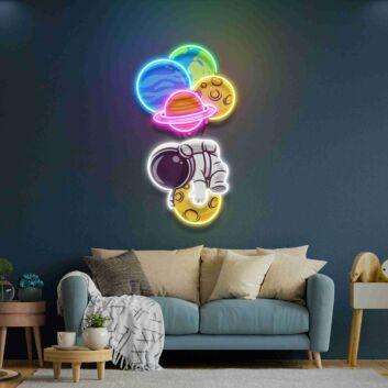 Enhance Your Space: Balloon Astronaut Wall Decor Led UV Neon Light for Home, Office, Store, Bar, and Celebratory Events