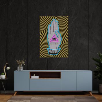 Hand with All-Seeing Eye UV LED Neon Sign for Mystical Wall Art
