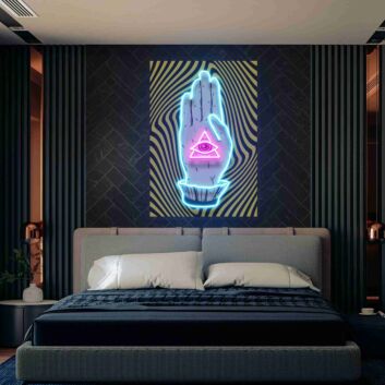 Hand with All-Seeing Eye UV LED Neon Sign for Mystical Wall Art