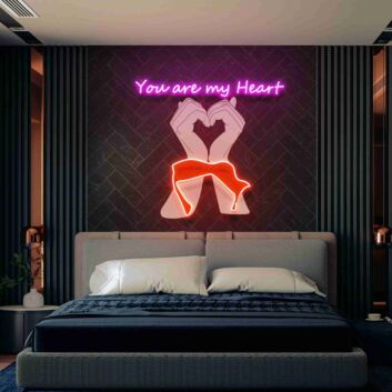 Brighten Your Space: You Are My Heart Led Uv Neon Sign Perfect for Romantic Home Decor, Wedding Backdrops, and Modern Office Ambiances.
