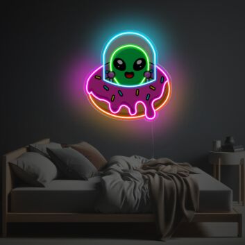 Elevate Your Space with Alien With Donut UFO LED Neon Acrylic Artwork - Perfect for Home Decor, Office Ambiance, and Bar Atmosphere.