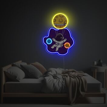 Elevate Your Space: Astronaut Carrying The Moon Balloon LED Neon Acrylic Artwork for Chic Home Decor, Cool Office Vibes, and Unique Store Displays