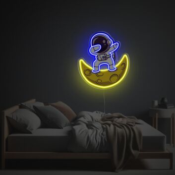 Elevate Your Space: Astronaut In Swag Posture Sitting On The Moon LED Neon Acrylic Artwork for Home Decor, Office Enhancements, and Cosmic-Themed Events
