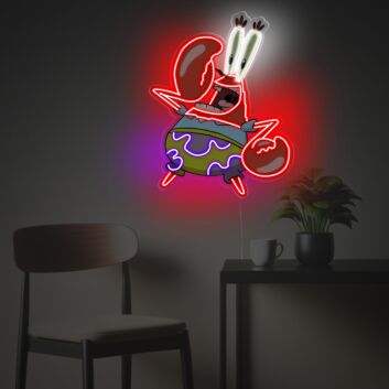 Brighten Your Home, Office, or Bar with the Whimsical Charm of Mr Crab With Patrick Shorts LED Neon Acrylic Artwork.