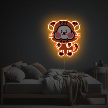 Brighten Up Your Space: Orange Cheeky Tiger LED Neon Acrylic Artwork Perfect for Bar Ambiance, Eclectic Home Decor, and Unique Office Settings
