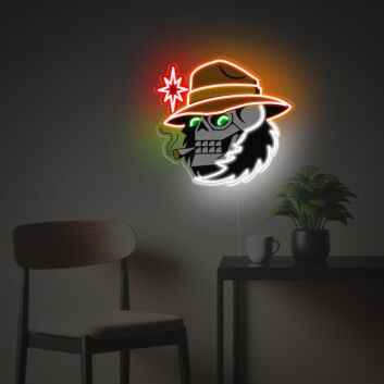 Add a Bold Statement to Your Bar, Game Room, or Halloween Decor with Skull Man With Cowboy Hat LED Neon Acrylic Artwork