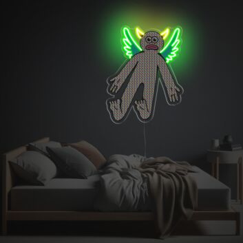 Elevate Your Space: White Guy With Green Wing LED Neon Acrylic Artwork Perfect for Home Decor, Bars, and Artistic Office Environments