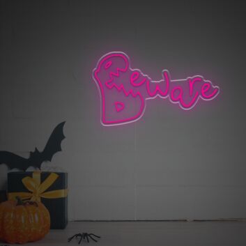 Spookify Your Space: Halloween Beware LED Neon Sign Perfect for Home Decor, Office, and Themed Parties