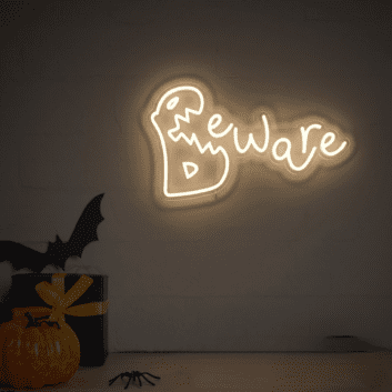 Spookify Your Space: Halloween Beware LED Neon Sign Perfect for Home Decor, Office, and Themed Parties