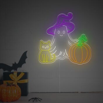Halloween Cat Pumpkin and Ghost LED Neon Sign