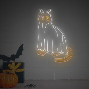 Spooktacular Glow for your Home, Office, or Halloween Party with the Halloween Cuty Cat Ghost Neon Sign LED Neon Sign.