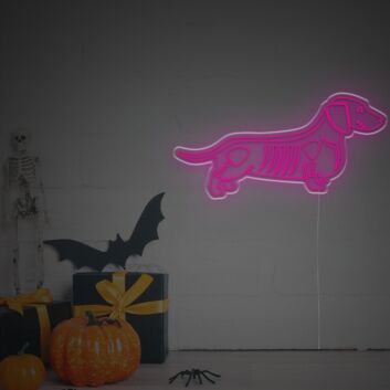 Brighten Your Halloween Celebration and Home Decor with the Whimsical Halloween Dachshund Skeleton LED Neon Sign – Perfect for Parties, Events, and Spooky Themed Bars.