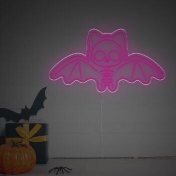 Brighten Up Your Spooky Celebrations and Decor: Halloween Flying Cat Bone LED Neon Sign for Home, Bar, and Halloween Party Ambiance