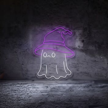 Flying Ghost with Witch Hat LED Neon Sign