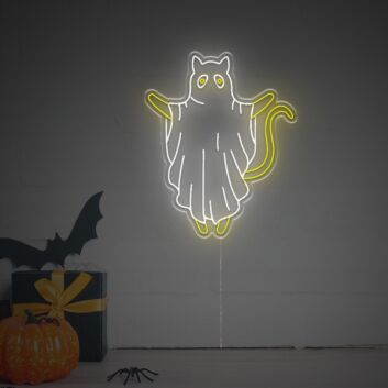 Brighten Up Your Halloween Festivities and Spooky Decor with the Halloween Ghost Cat LED Neon Sign - Perfect for Home, Office, or Themed Parties.