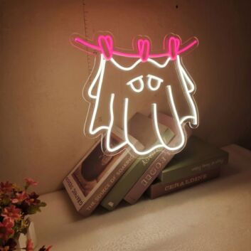 Brighten Your Halloween Celebration and Decor with the Halloween Hanging Ghost LED Neon Sign for Home, Office, and Haunted Themes.