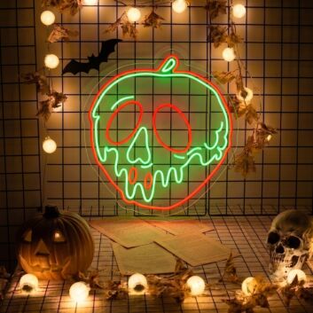 Brighten Up Your Halloween Bash or Themed Bar with the Spooky Halloween Skull Pision Apple LED Neon Sign.