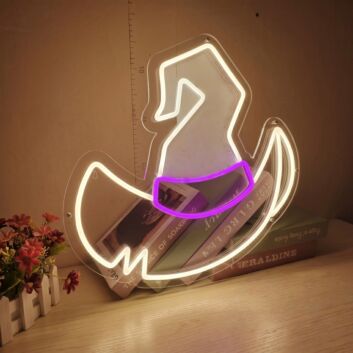 Transform Your Space into a Magical Halloween Haven: Perfect for Home Décor, Themed Parties, and Bars with the Halloween Wizard Hat LED Neon Sign.