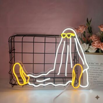 Elevate your Halloween ambiance at home, office, or bar with the Sad Ghost Sitting On The Ground LED Neon Sign.