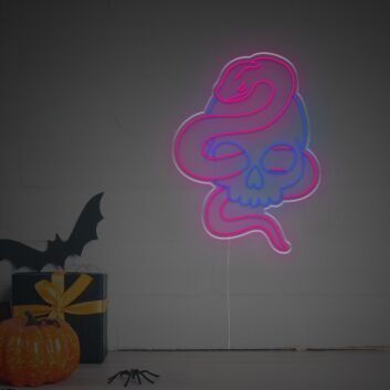 Add a Bold Twist to Your Space: Skull Head With Pink Snake LED Neon Sign - Perfect for Bars, Tattoo Parlors, and Edgy Home Decor.
