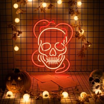 Elevate Your Bar or Game Room Aesthetics with the Skull Head With Red Snake LED Neon Sign.