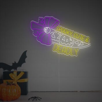 Enhance Your Halloween Bash or Themed Bar Ambiance with the Spooky Cute And Deadly Knife LED Neon Sign.
