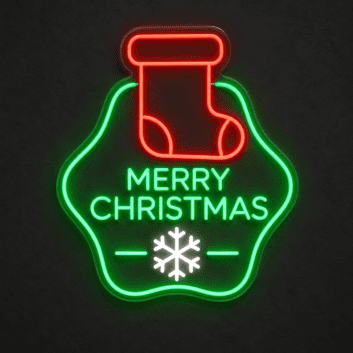 Merry Christmas Stocking and Snowflake LED Neon Sign