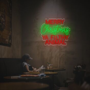 Brighten Your Holiday Festivities and Decor with the Merry Christmas Ya Filthy Animal LED Neon Sign — Perfect for Home, Office, and Christmas Parties.