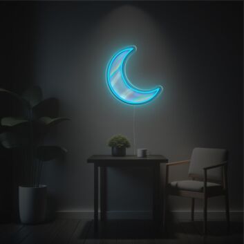 Transform Your Living Space, Office, or Event with the Enchanting Glow of Blue Missing Moon LED Neon Acrylic Artwork.