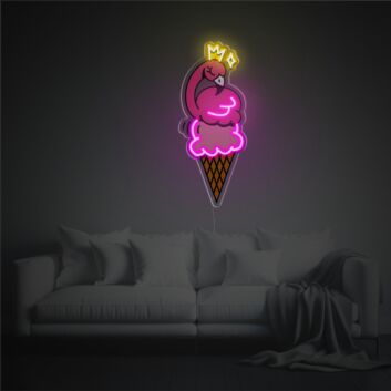 Brighten Up Your Space: Perfect for Parties, Weddings, and Trendy Home Decor – Flamingo Ice Cream LED Neon Acrylic Artwork.
