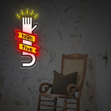 Brighten Up Your Bar, Office, or Event with the High Five Sign LED Neon Acrylic Artwork.