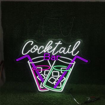 Elevate your space from home bars to wedding receptions with the Cocktail Bar With Two Drinks Custom LED Neon Sign.