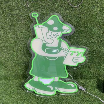 Elevate Your Bar, Cafe, or Game Room Ambiance with the Enchanting Mushroom Man Ordering Green LED Neon Sign.