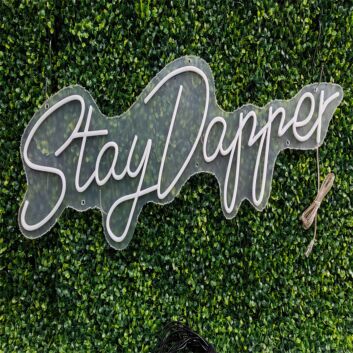 Elevate Your Space: Stay Dapper White LED Neon Sign - Perfect for Home, Office, Bars, and Weddings.