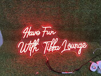 Brighten Your Bar or Game Room with Have Fun With Tikka Lounge Red LED Neon Sign.